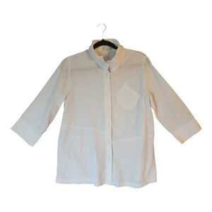 Terra SJ Apparel Top Women's Medium White Button Down Side Slanted Pocket Style